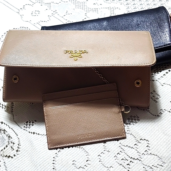 Prada Handbags - PRADA Grey Saffiano Leather Tessuto Bifold Long Wallet
